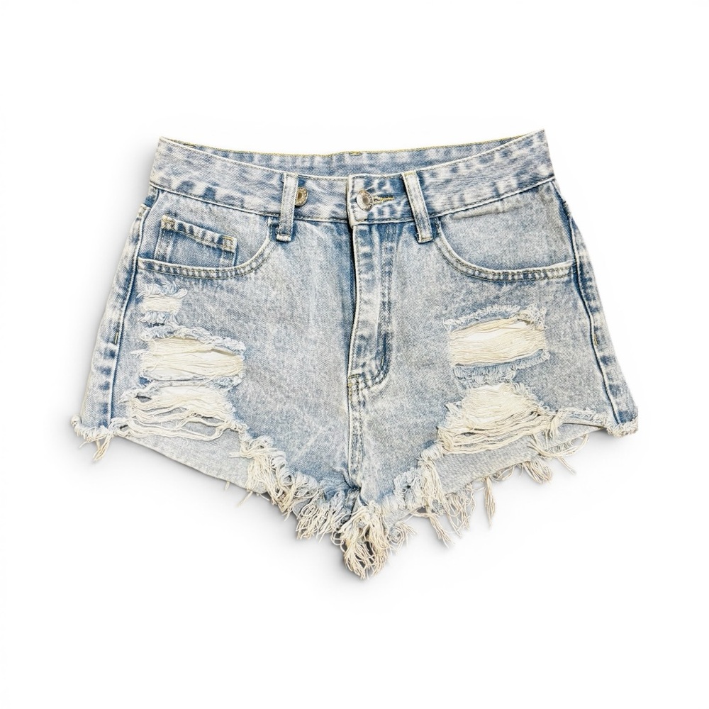 Shein High-Rise Distressed Light Wash Denim Shorts Sz 26